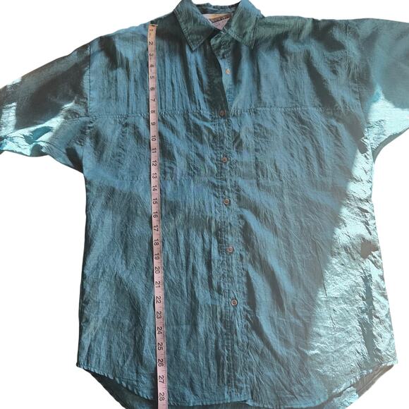 Vintage Diane Von Furstenberg Shirt Medium Blue Button Up Crinkle Retro 80s Top - Picture 6 of 6